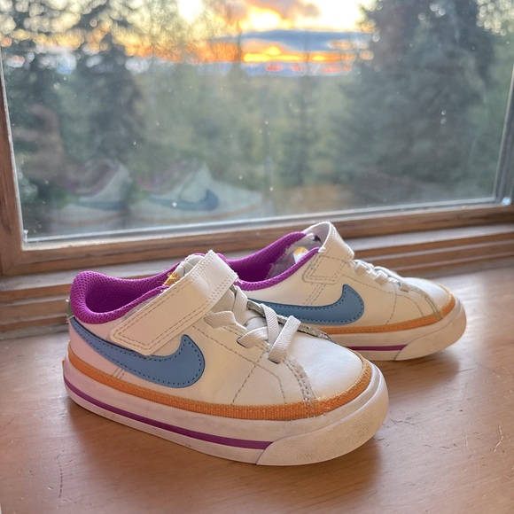 Nike Court Legacy Infant/Toddler Version, Girls Pink Blue Yellow Vintage Leather - Picture 1 of 10
